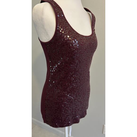 Vintage Express Cami Tank Burgundy Babydoll Y2K beads Sequins Whimsical Club M - Picture 10 of 13